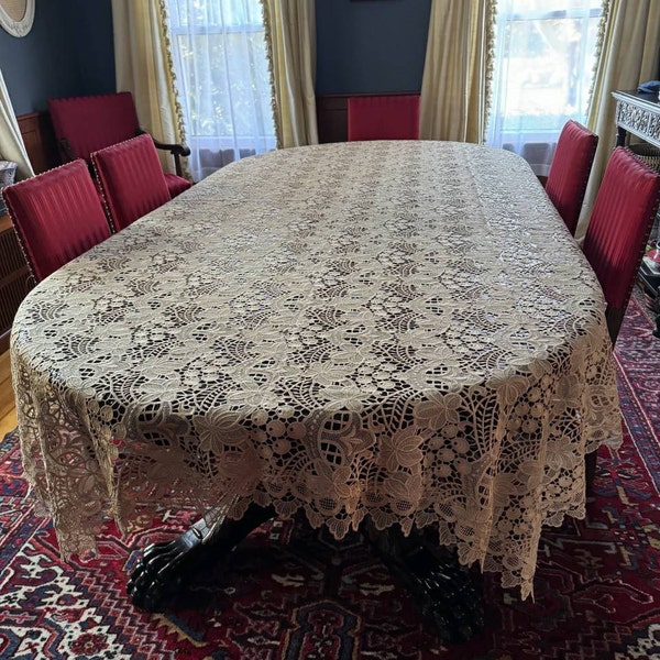 DEADSTOCK - Vintage 60s Beige Lace MONTE CARLO Tablecloth -  70