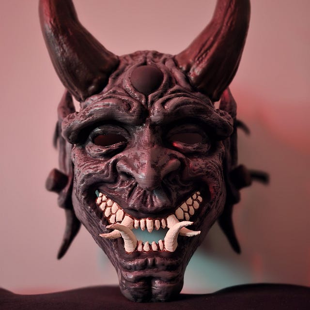Grey Goblin Oni Mask / Wearable Oni Mask / Japanese Yokai Style