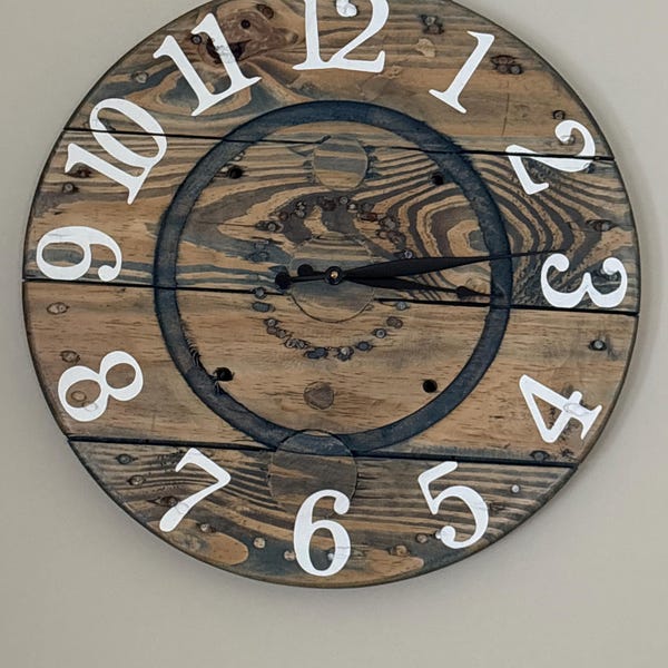 Farmhouse Wood Spool Wall Clock 20 to 36 IN Round Wooden Clock ...