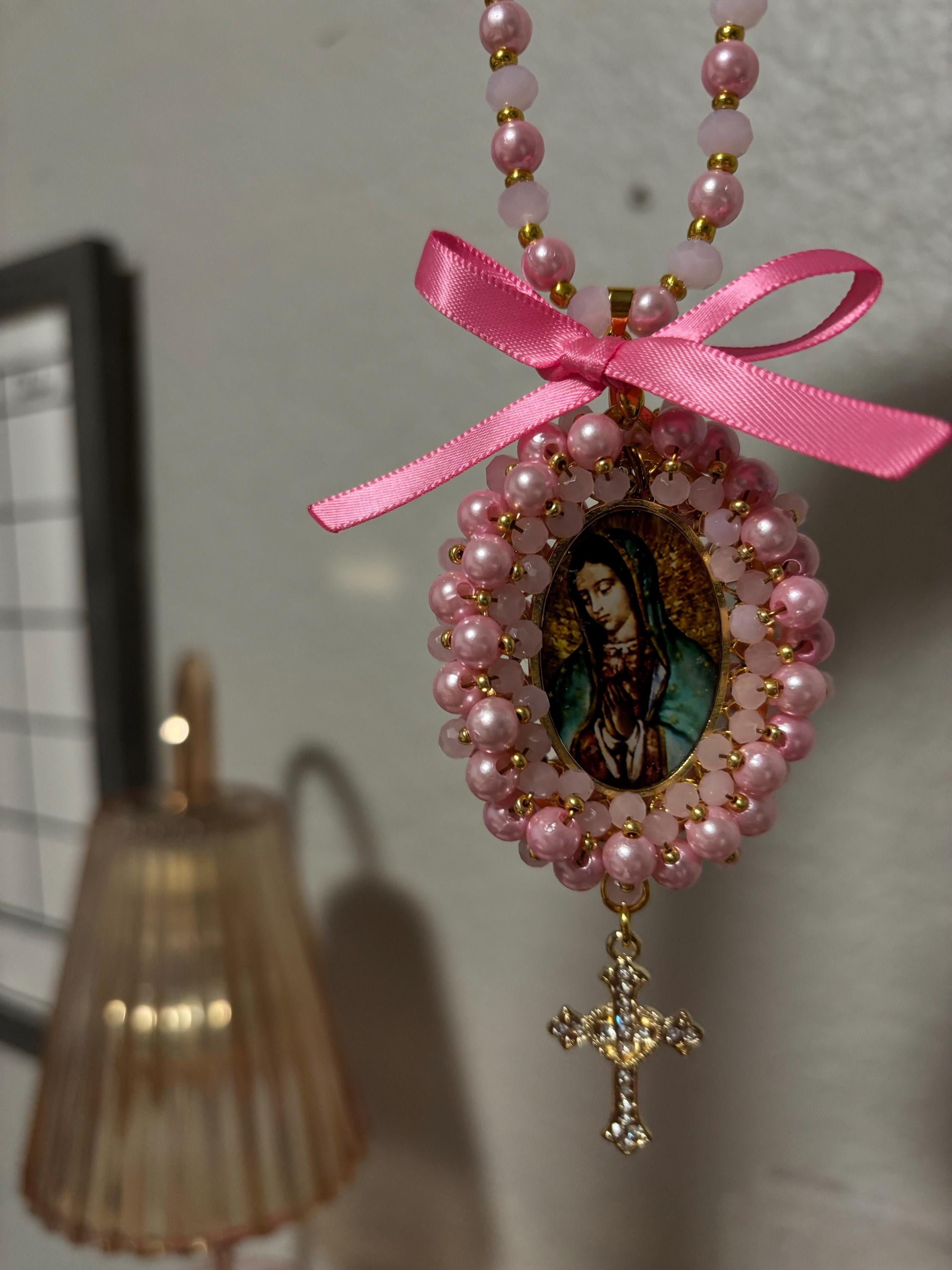 Virgin Mary Car Charm,Car Rosary,Car Accessories,Car Rear view Mirror,Car Blessings,Car Charm,Baptism Gift,Religious Catholic,Car Decoration