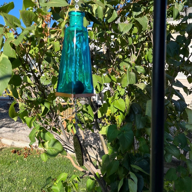 Glass Pyramid Bottle Windchime, Vintage Green — Ellington Agway