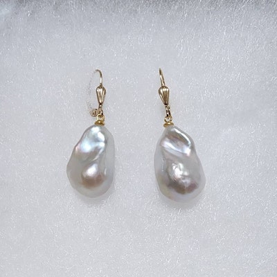 LARGE Baroque Pearl Drop Earrings, Fine Elegant Large Baroque Pearl ...