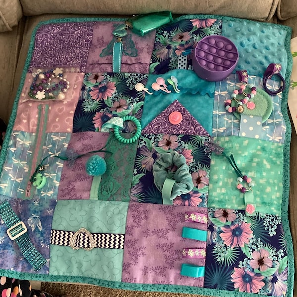 Ready MADE Pink Teal Butterfly Lap Blanket Fidget Activity Tactile ...