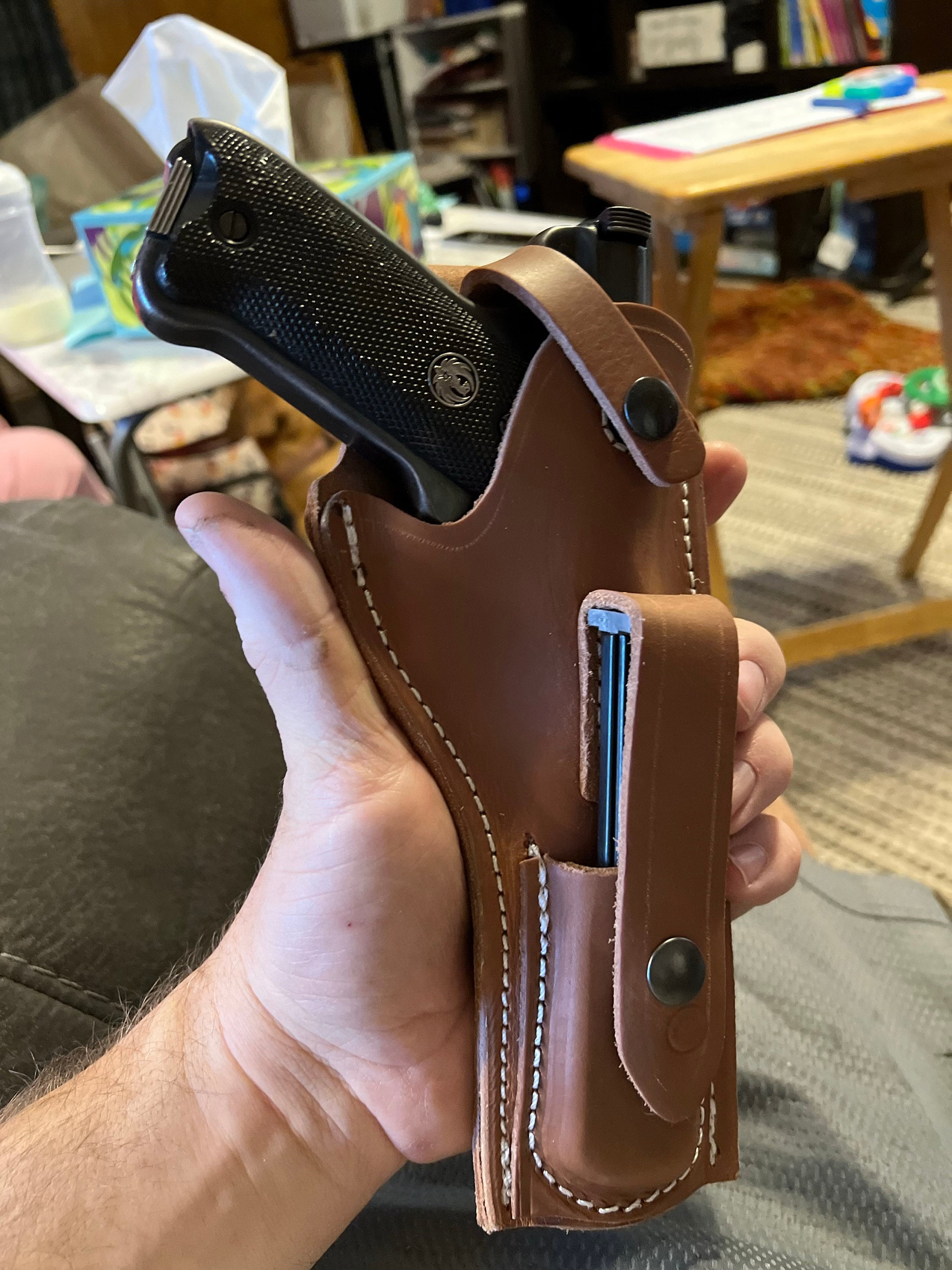 Ruger Mark I II III IV Tanned Leather Holster w Magazine Pouch Mk & Standard 4.75, 5.5, 6, 6.88 Barrels