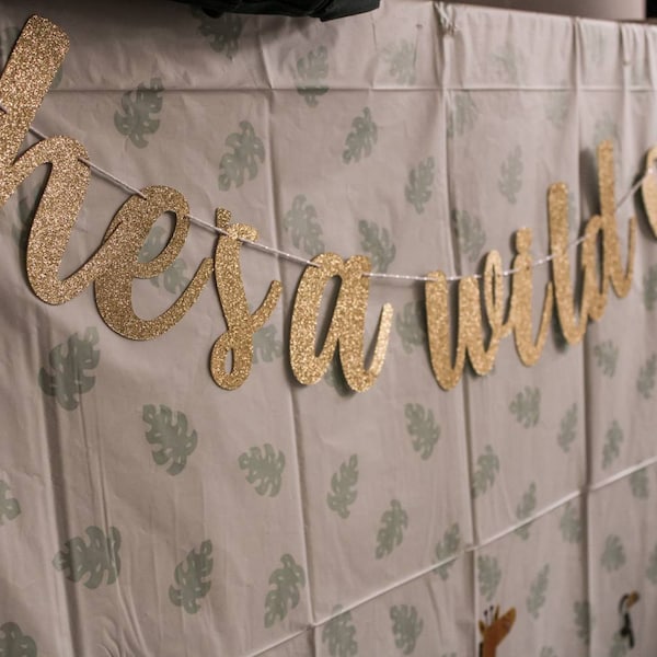 She's A Wild One Cursive Banner / Gold Script Glitter First Birthday ...