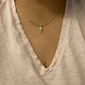 Ciondolo Croce In Oro Giallo Massiccio 14kt Con Zirconi &ndash; Gioiello Religioso