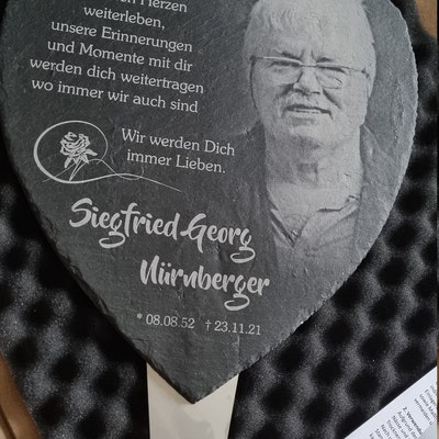 15 x 17 cm Schieferherz inkl. Gravur als Gedenkstein personalisiert mit
