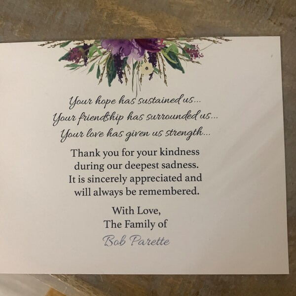 Sympathy Acknowledgement Cards Funeral Thank You and Bereavement Notes