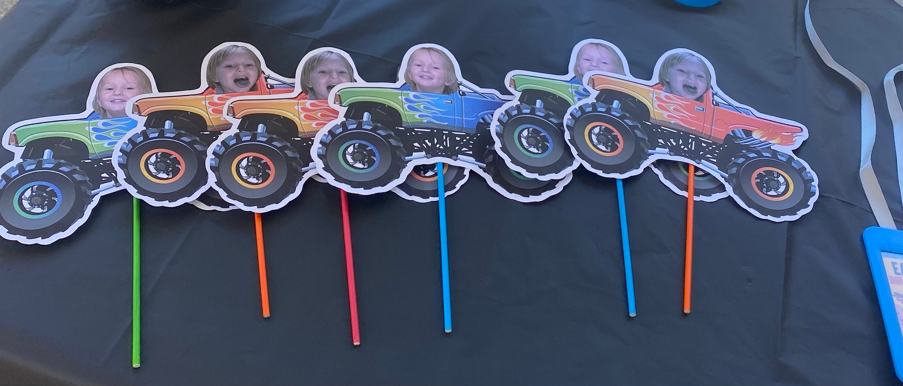 Monster Truck Party Photo Cupcake Toppers, Monster Truck Face Cupcake Toppers, Party Decorations, Monster Truck Party Favors