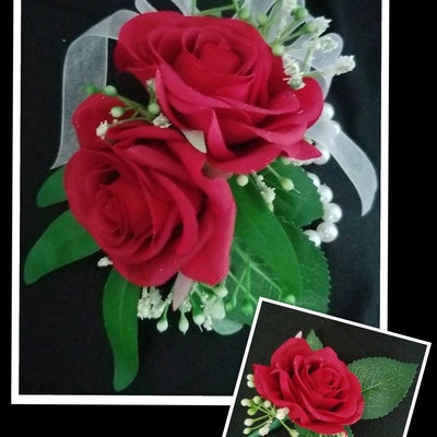 Finest Real Touch Rose Wrist Corsage Boutonniere Medium Open Natural ...