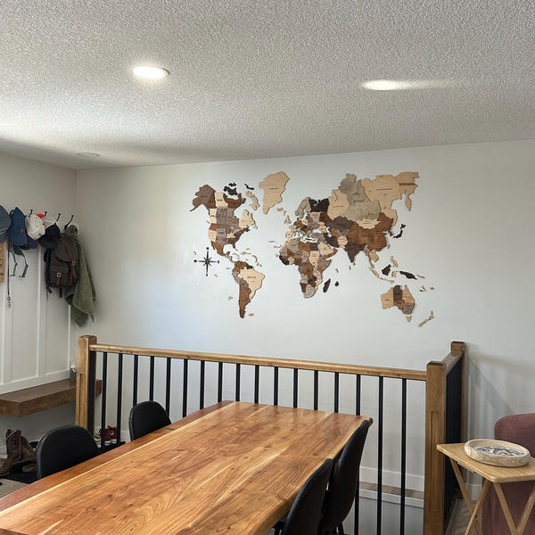 3D Wooden World Map, Panel Wall Art, Push Pin Map on Board, Home Decor ...