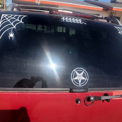Corner Spider Web With Spider Decal Sign Bats Halloween Holiday Vinyl ... image.
