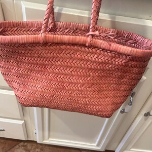 ALTICA Genuine Leather Hand Woven Triple Jump Bamboo Style Ladies Tote Bag - CINDRELLA - Strawberry