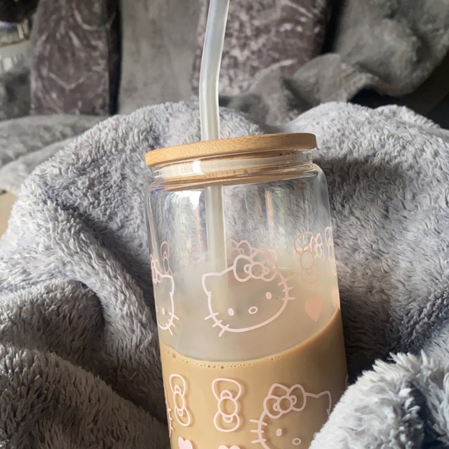 Cute Kitty Beer Can Iced Coffee Glass Cup With Lid and Straw -  in 2023