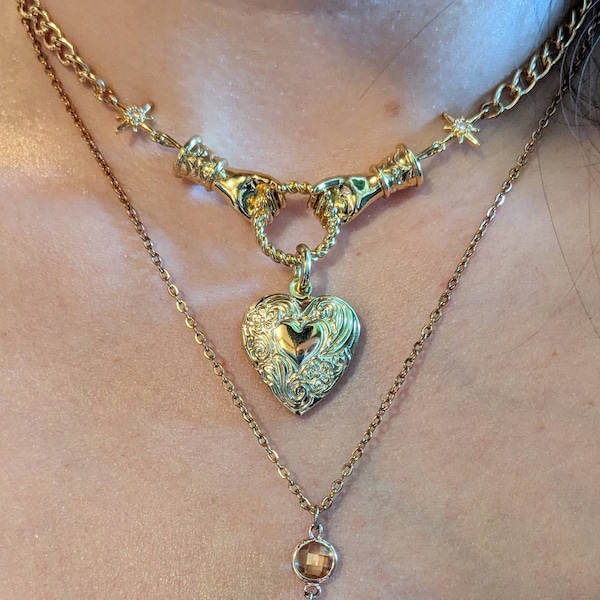Heart Locket Choker, Hypoallergenic, Wanderlust Jewelry - Etsy