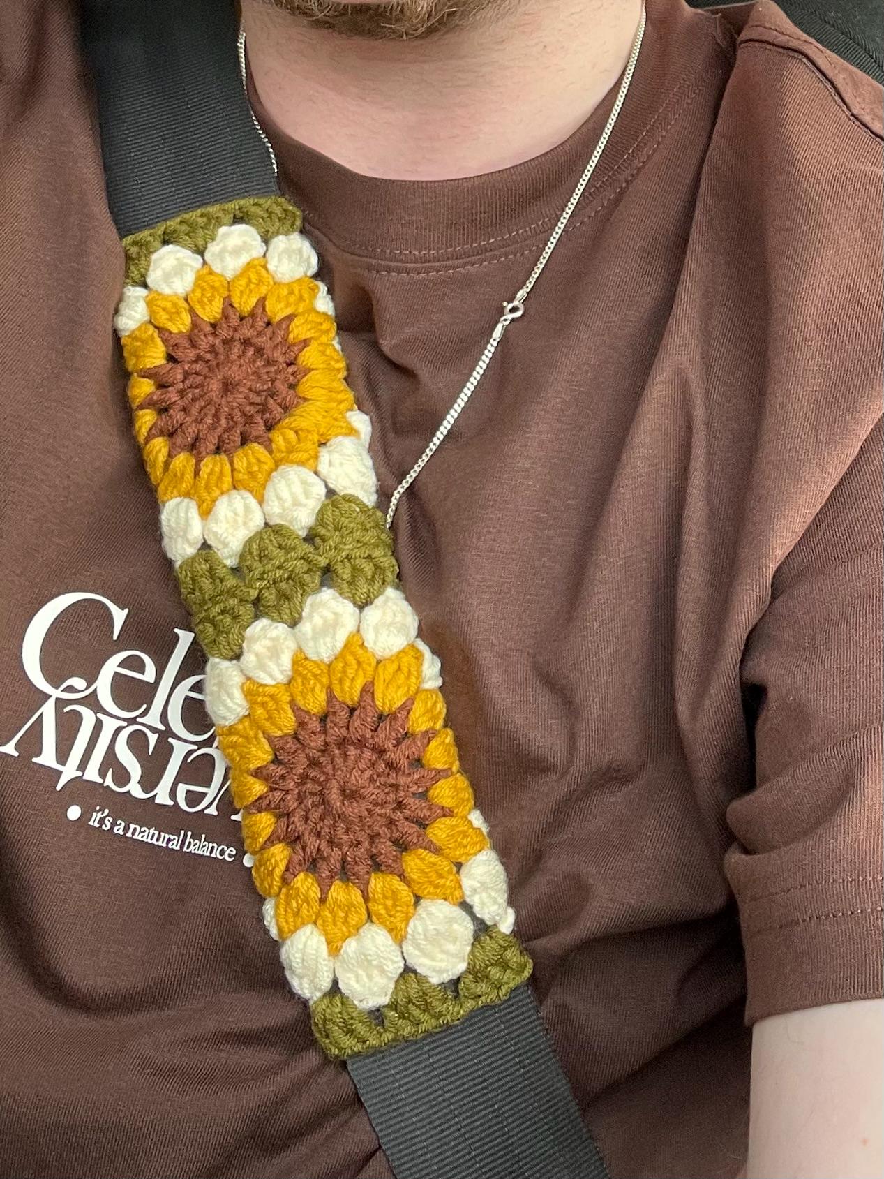 Sonnenblumen Auto Steuerrad Hülle,Gehäkelte Steuerrad Hülle,Blumen Gurthülle,Süße Steuerrad Hülle,Auto Zubehör