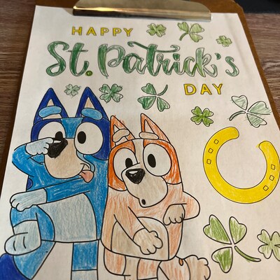 Bluey St Patricks Coloring Pages 3 Pack Digital Download Holiday Sheets for Kids Print at Home ...
