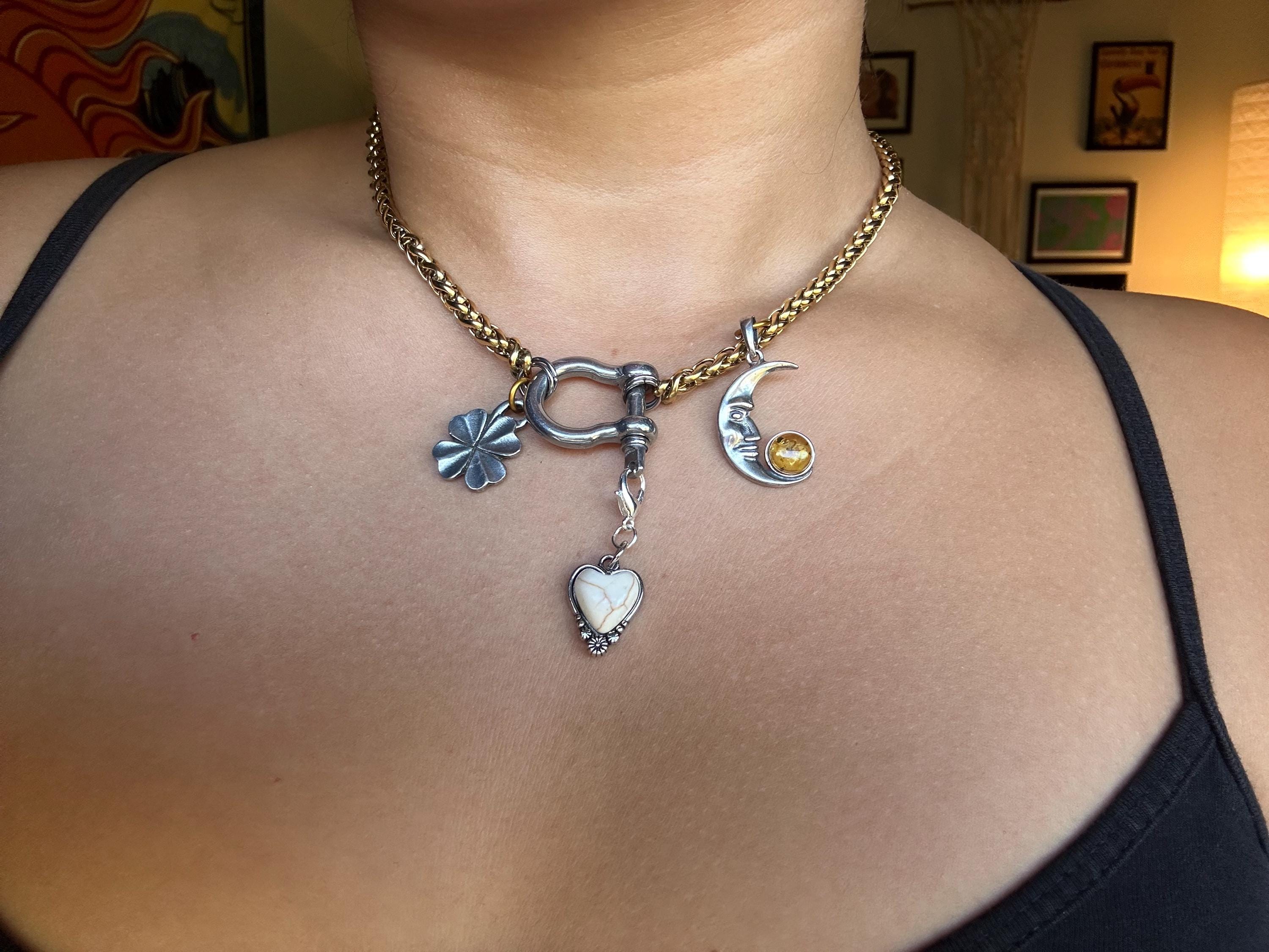 Horseshoe Shackle Stainless Steel Necklace - Chunky Choker Necklace - Bold Necklace - Punk Jewelry - Statement Piece - Carabiner Necklace