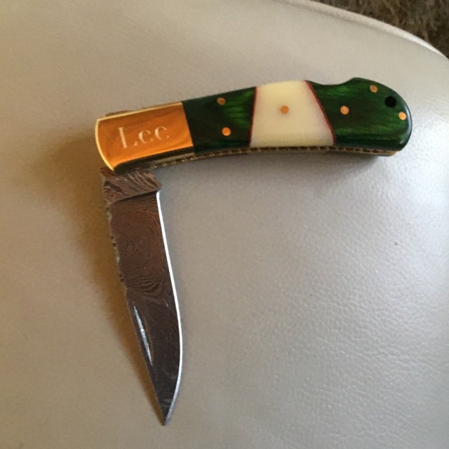Emerald Green Damascus Steel Pocket Knife – Dynasty Blades