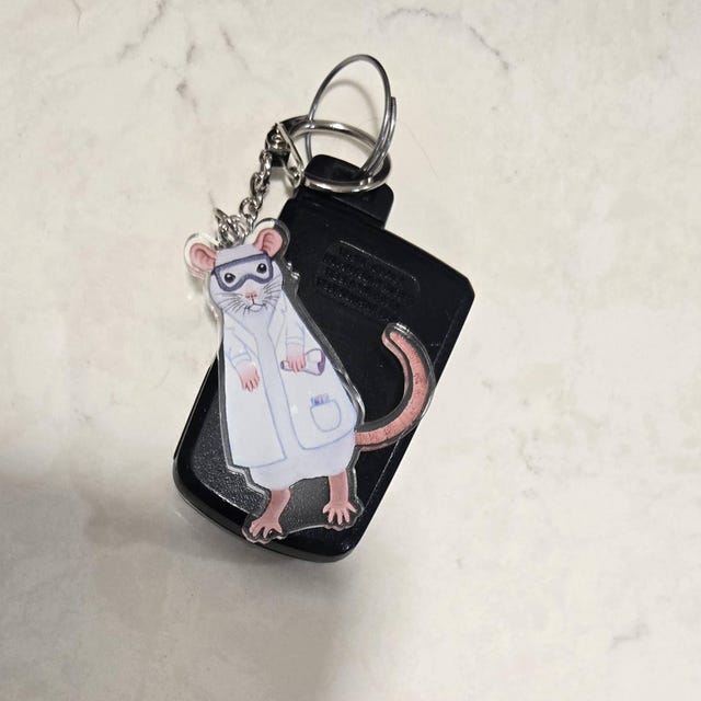 Lab Rat Keyring, Laboratory Rat, Albino Science Rat Keychain