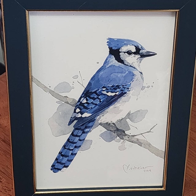 ブルージェイの水彩画：ファインアートの鳥のプリント - Etsy 日本