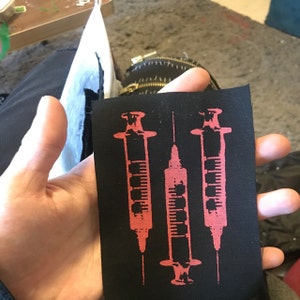 Syringe Screen print Sew-on Patch Fetish Goth Punk
