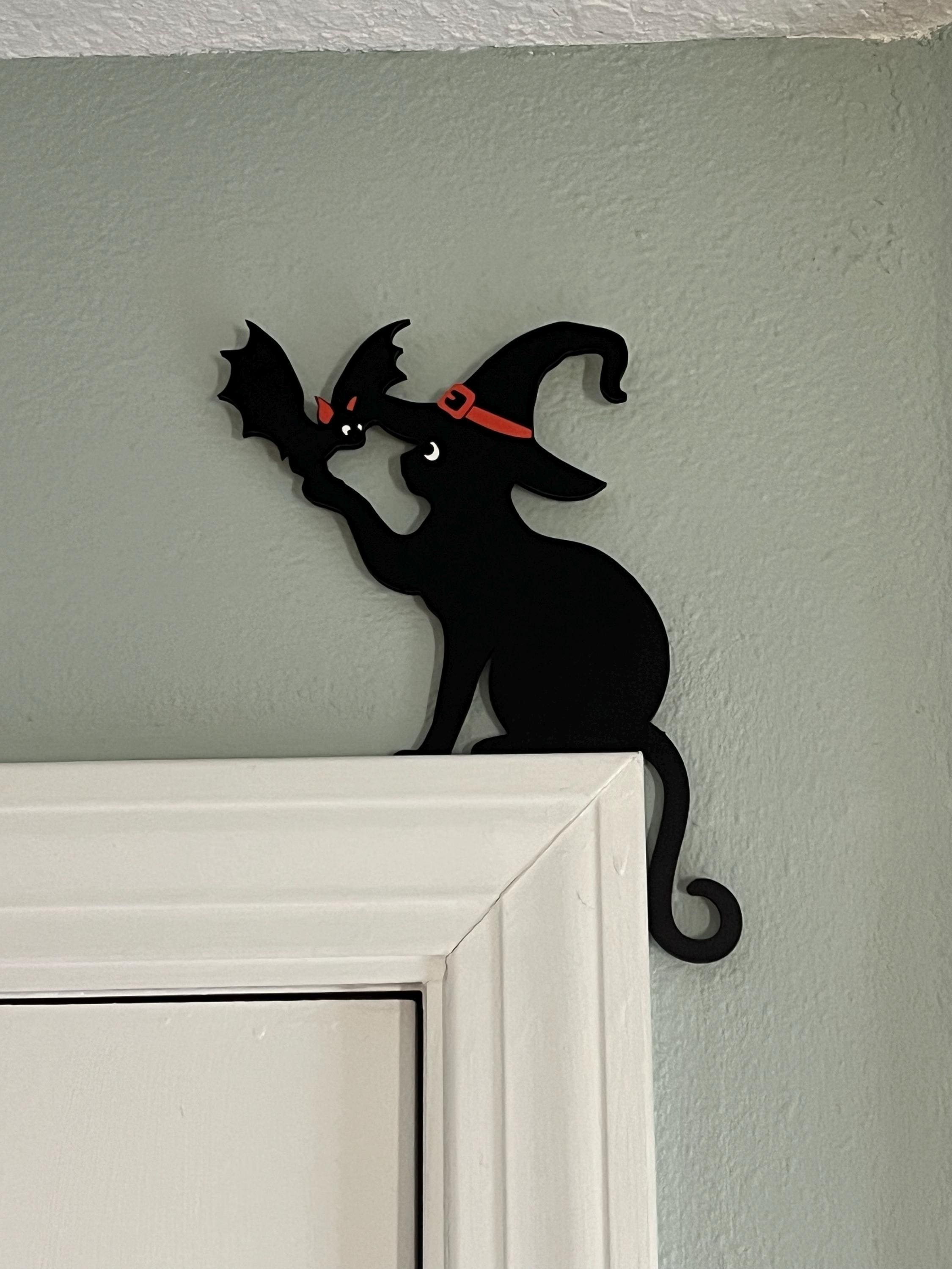 Black Cat Door Topper, Black Cat Door Corner Sign, Halloween Bat Door Topper, Black Cat Halloween Decor, Cat Lover Gift,Halloween Home Decor