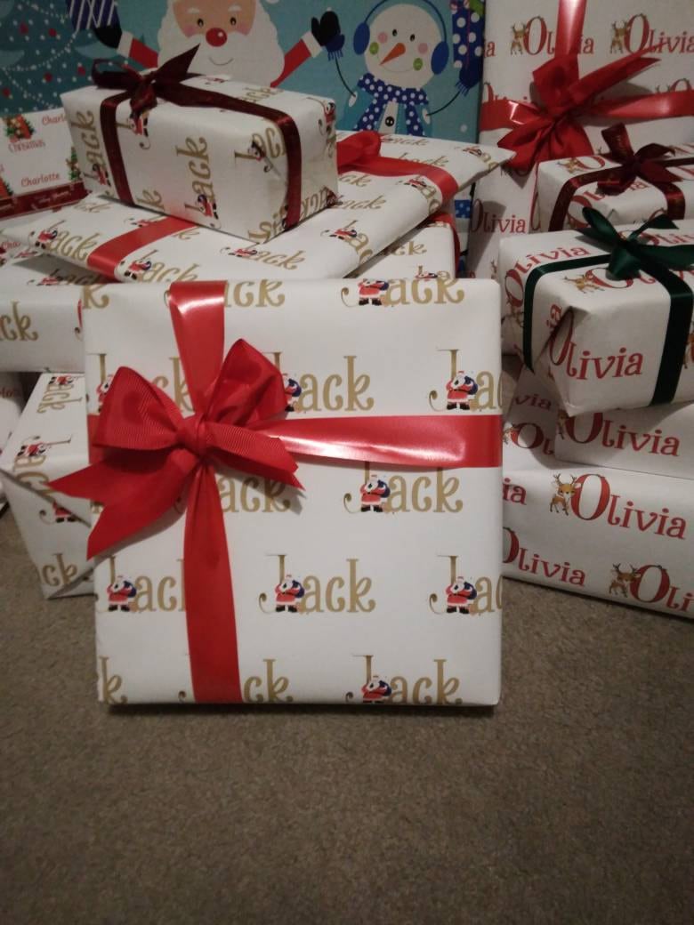 Christmas initial with santa wrapping paper Gift ROLLS Personalised A3 eco friendly thick quality gift wrap christmas Customised family