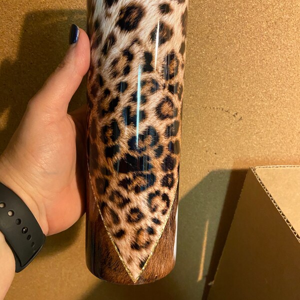 20 Oz Skinny Tumbler Cowhide Leopard Wrap Tapered Straight Template ...