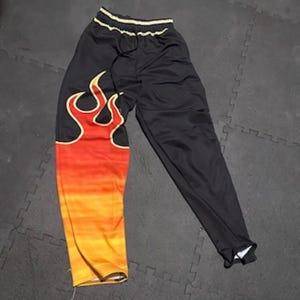 2XS-6XL Unisex Jin Inspired Wide Leg Joggers One Leg Flame Design