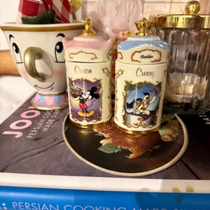 Vintage Lenox Disney Spice Jar Set | 24K Gold, Wooden Rack - Etsy