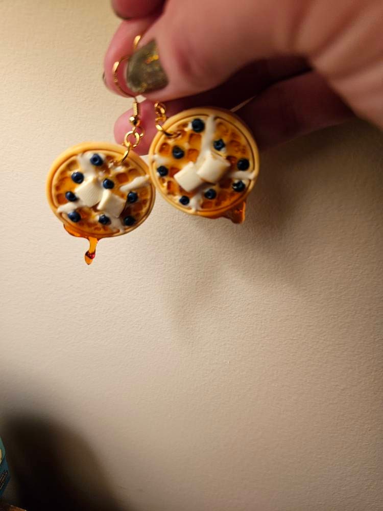 Waffle earrings,  Blueberry waffle earrings, butter waffle earrings