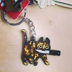 Tortoiseshell Knifecat Metal Keychain - Etsy
