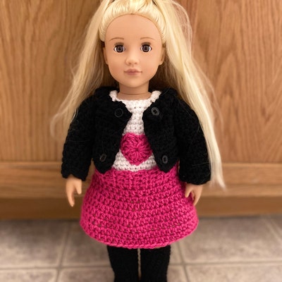 18 Doll Back to School Crochet Pattern, 18 Inch Doll Pink Heart Tee ...