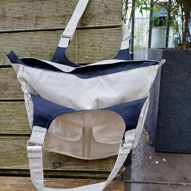 Black Canvas Bag - 3 Compartments, Diaper, Messenger