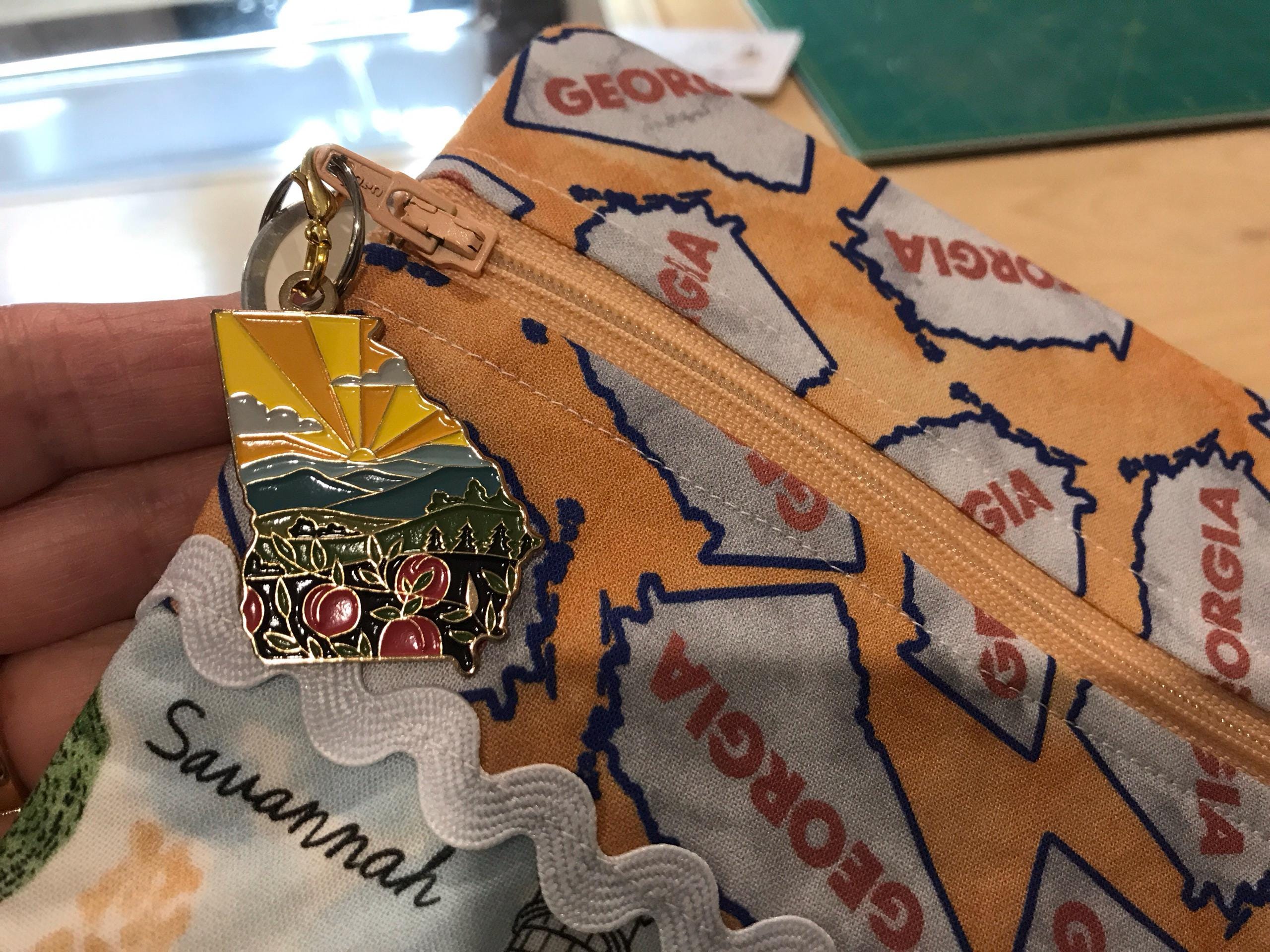 Georgia Soft Enamel Keychain 1.5&quot; | Georgia Outline Key Ring | Illustrated State Keychain