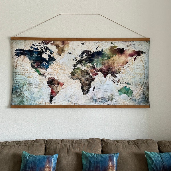 Modern Watercolor World Map Print: Earth Tone Minimalist Wall Decor ...