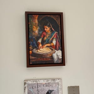 Matt's Indian Woman Roti Canvas Print, Traditional Desi Kitchen Wall Art canvas print in their home — Antarmada