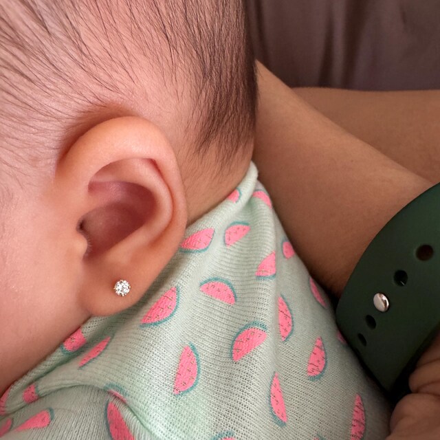 Diamond Earrings for Baby, Diamond Stud Baby Earrings, 14K Genuine