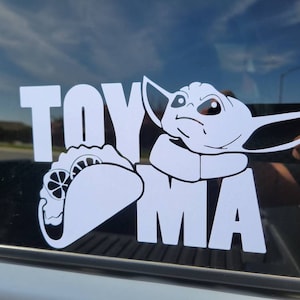 Toy Yoda Vinyl Decal - 8x3.5 Inch Die Cut Sticker For Cars & Laptops