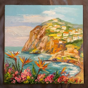 Madeira Seascape Painting, Impasto Oil Painting, Coastal Wall Art