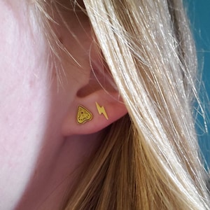 Customer photo, Planchette Stud Earrings