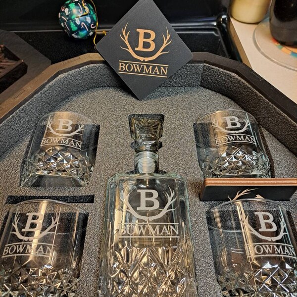 Decanter Set Personalized, Whiskey Glasses, Personalized Glasses, Whiskey Decanter Set, Whiskey ...