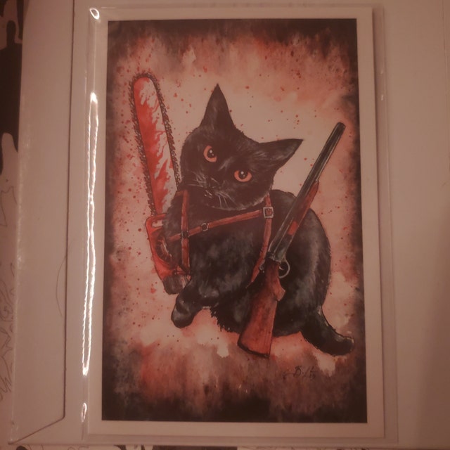 Zombie Killer Kitten - Fine Art Watercolour Horror Cat Print