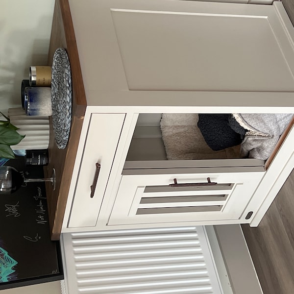 Double Wooden Dog Bed/crate/kennel/ TV Sideboard- Drawers and Divider ... - Dog Crate Headboard With Bookshelf