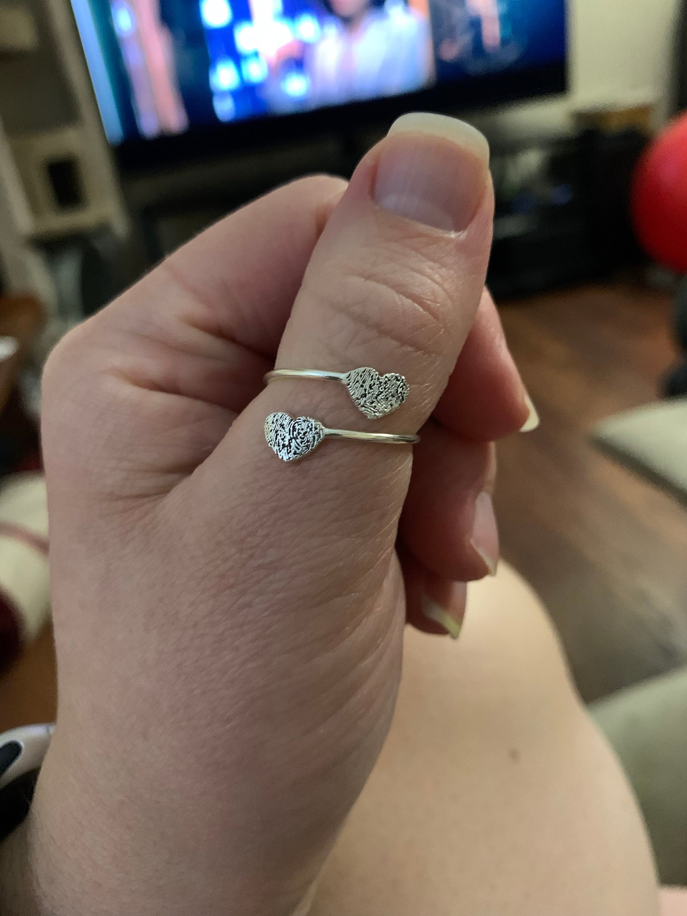 Double Heart Fingerprint Ring, Custom Fingerprint Ring, Personalized Fingerprint Jewelry, Wrap Coil Ring, Loss Memorial Gift