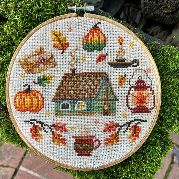 Cross Stitch PDF Pattern Forest Autumn House DMC Chart Printable PDF ...