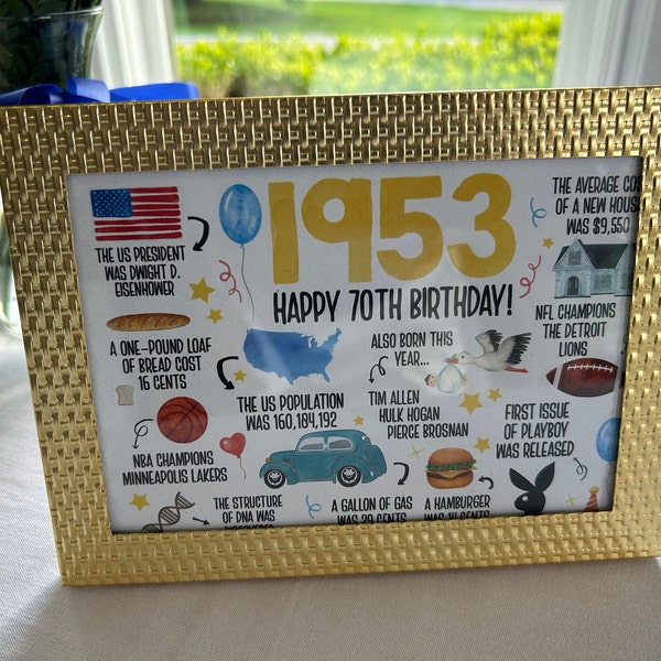 70th Birthday Card, Fun Facts Card for 70 Year Old, 70th Birthday Gift ...