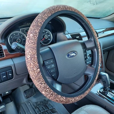 Tooled Leather Steering Wheel Cover