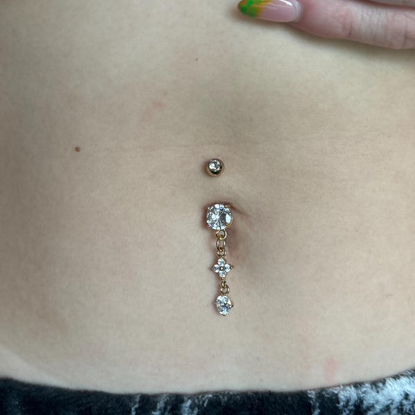 Gold Color Alloy Floral Resin Rhinestone Sexy Body Navel Ring main image 0